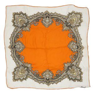 Vintage 60s Burmel Orange Scrollwork Square Scarf Wraps